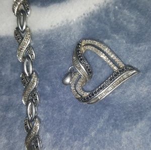 Black and Silver pendant and bracelet set